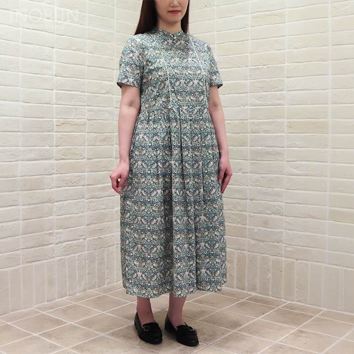 【新品】 ウィリアム・モリス いちご泥棒 ワンピース M J.Sloane リバティ 半袖 パイピングスタンドワンピース Mサイズ