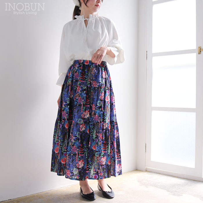 リバティロングスカート イノブン別注 Vent d'ouest リバティ ティアードロングスカート Tresco