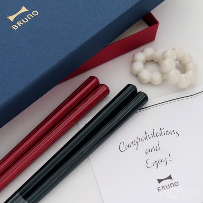 BRUNO ペア HASHI 夫婦箸＆箸置き BOXセット 日本製 レッドxネイビー