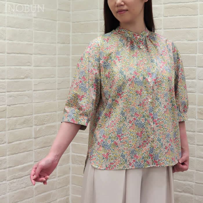 極美品　ジェイスローアン　リバティ　ブラウス　タナローン J.Sloane リバティ 五分袖 スタンドオーバーシャツ ブラウス Mサイズ