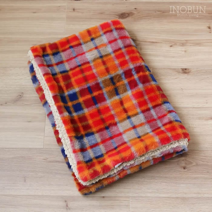 在庫限り終了】ブランケット レトロチェックファー S 100 × 70cm