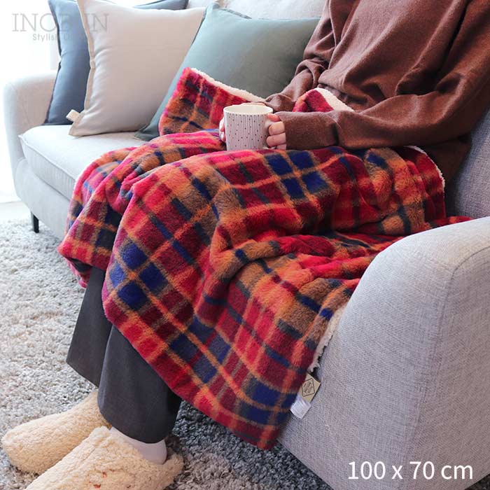 ブランケット レトロチェックファー2 レッド S 100 × 70cm ひざ掛け