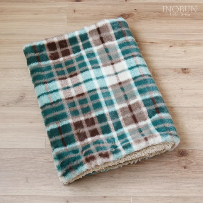 ブランケット レトロチェックファー S 100 × 70cm グリーンひざ掛け