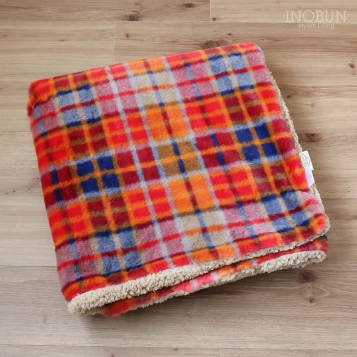 ブランケット レトロチェックファー L 大判サイズ 140 × 100cm レッド
