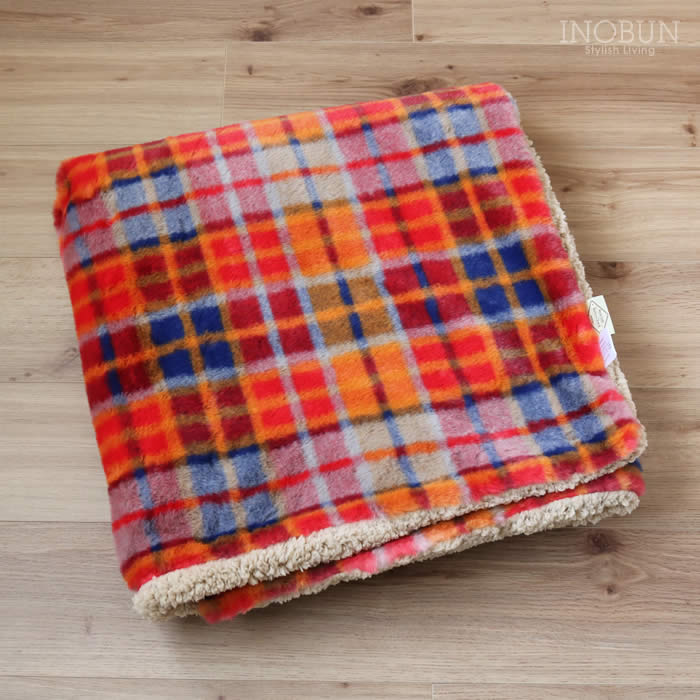 在庫限り終了】ブランケット レトロチェックファー L 大判サイズ 140