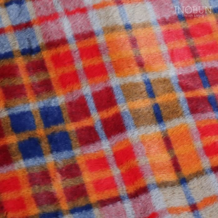 ブランケット レトロチェックファー L 大判サイズ 140 × 100cm レッド