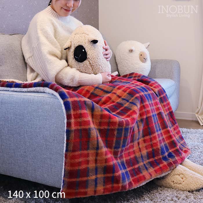ブランケット レトロチェックファー2 レッド L 大判サイズ 140 × 100cm INOBUN オリジナル 温活