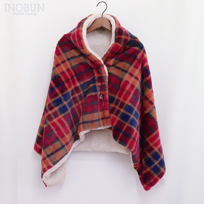 ケープブランケット レトロチェックファー2 レッド INOBUN オリジナル