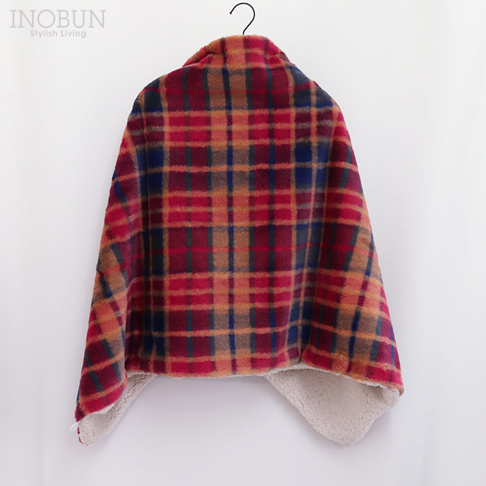 ケープブランケット レトロチェックファー2 レッド INOBUN オリジナル