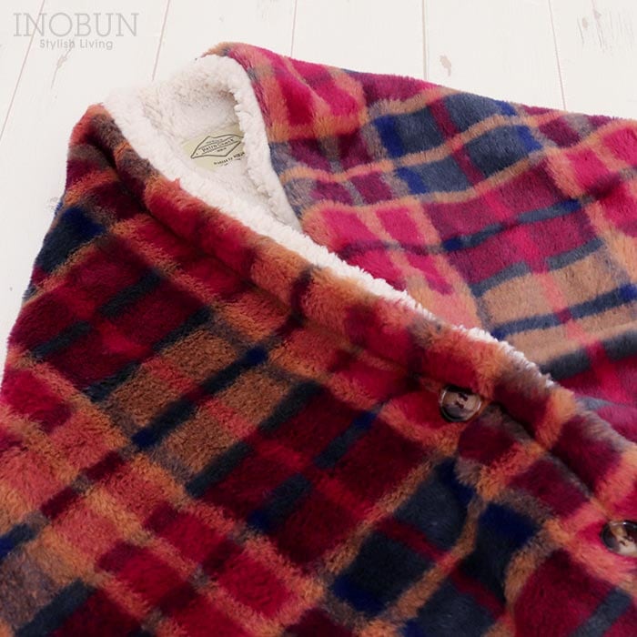 ケープブランケット レトロチェックファー2 レッド INOBUN オリジナル