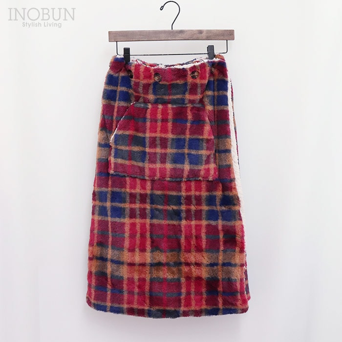 腰巻きケット レトロチェックファー2 レッド INOBUN オリジナル 温活
