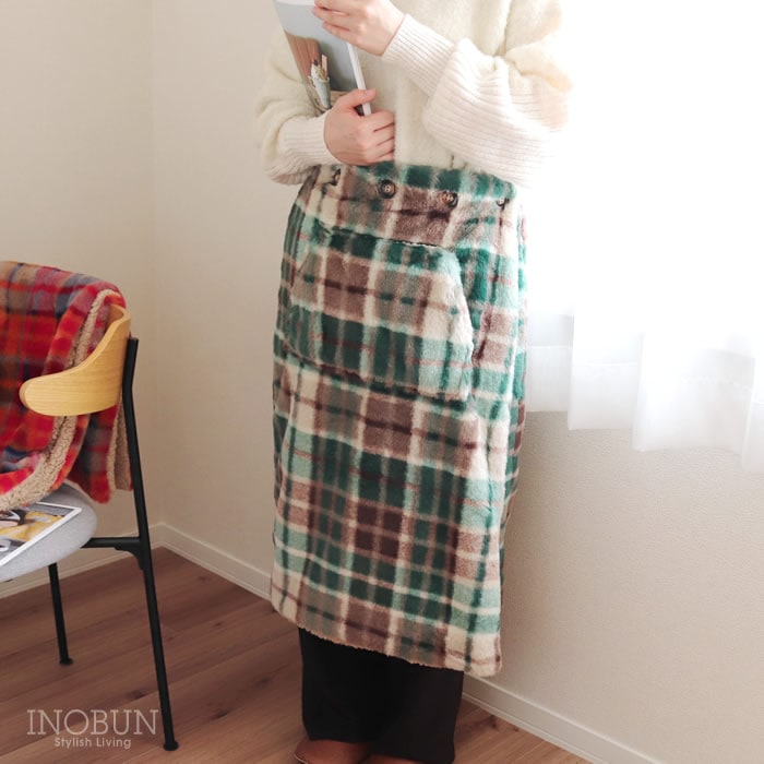 【在庫限り終了】腰巻きケット レトロチェックファー グリーン INOBUN オリジナル ギフト 温活 セール