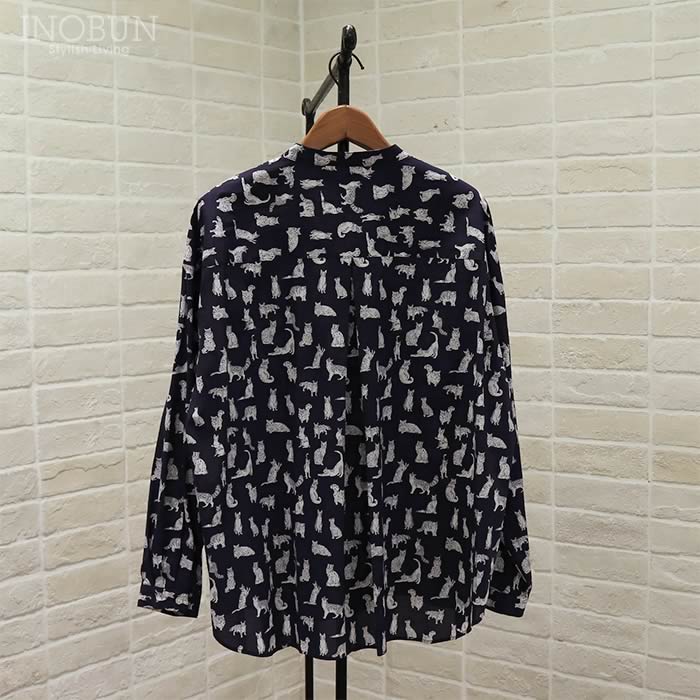 【 parks 】　リバティ　ネコ　タナローン　シャツ　ブラウス　グレー　猫 parks 】 リバティ ネコ タナローン シャツ ブラウス グレー 猫