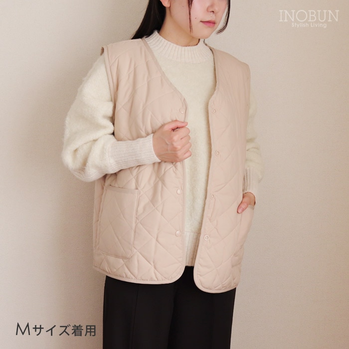 ゆっこvintageキルティングライナー再構築リメイクベスト キルティングベスト Daily Quilt2 L モスグレー INOBUN イノブン