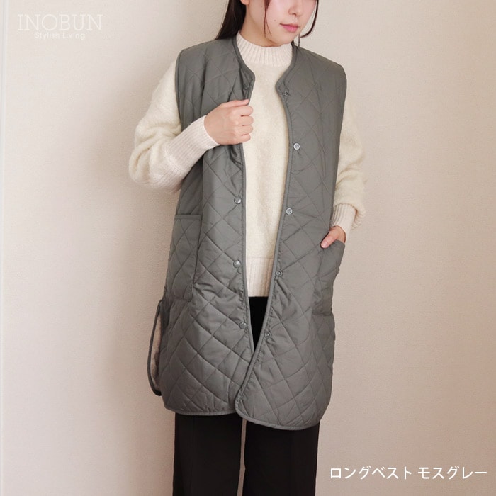 ゆっこvintageキルティングライナー再構築リメイクベスト キルティングベスト Daily Quilt2 L モスグレー INOBUN イノブン