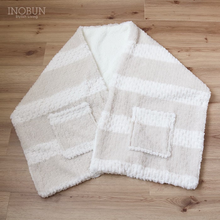 肩掛けブランケット ブロックミックスボア アイボリー INOBUN