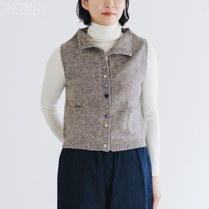 PERU KNIT ニットベスト カラフルボタン Mサイズ PLOMO CLARO ライトグレー ペルーニット
