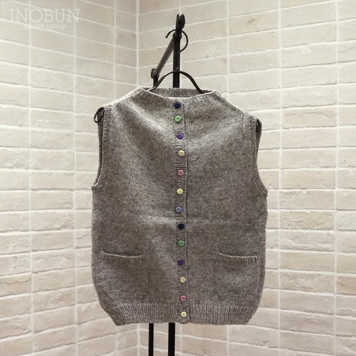 PERU KNIT ニットベスト カラフル釦 ライトグレー ペルーニット
