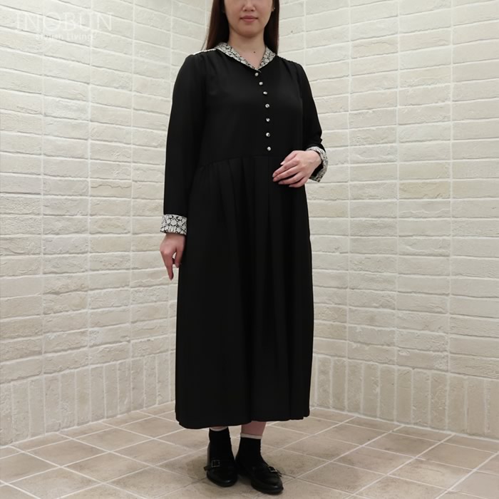 J.Sloane リバティ ショールカラーワンピース ポリエステルリノン生地