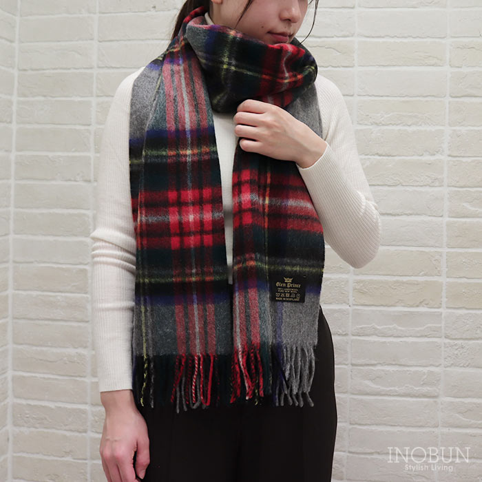 Glen Prince マフラー ライトグレー系 TK306 190 x 35cm グレンプリンス ラムズウールマフラー ギフト