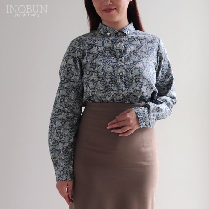 新品未使用¥29.480【クレスピ】丸襟のコットンコート　英国リバティ Parkes LIBERTY リバティ 丸衿ボタンダウンシャツ エアリー