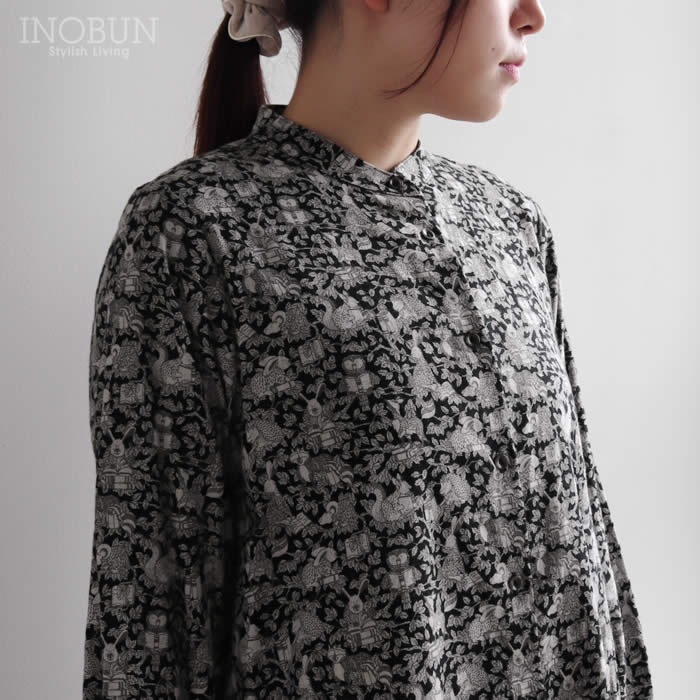 Parkes LIBERTY リバティ バンドカラーフレアワンピース エアリー