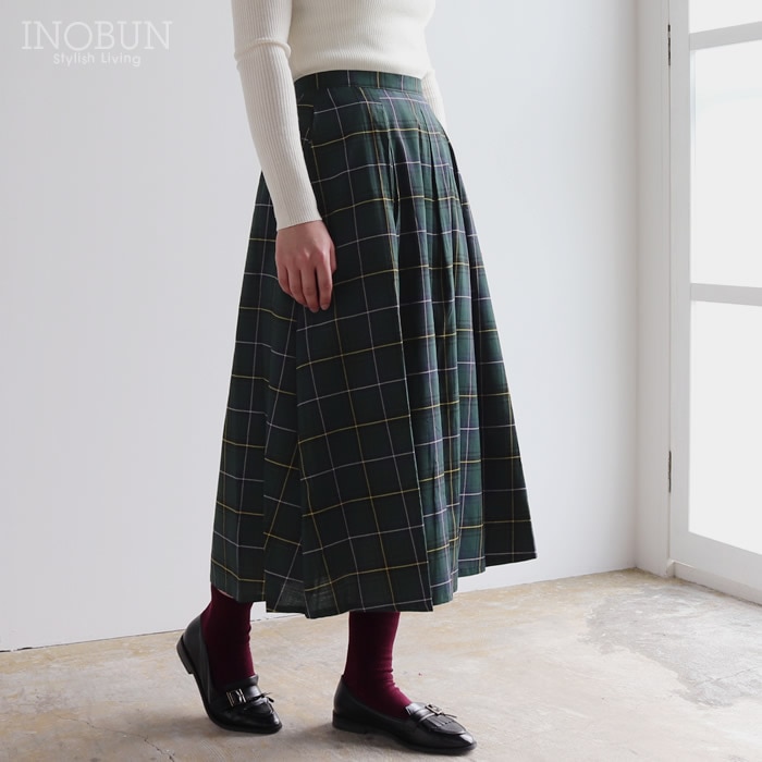 Parkes パークス サドル釦タックスカート チェック グリーン系