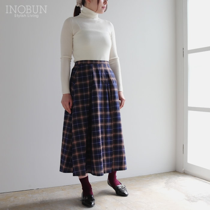 Parkes パークス サドル釦タックスカート チェック ブルー系