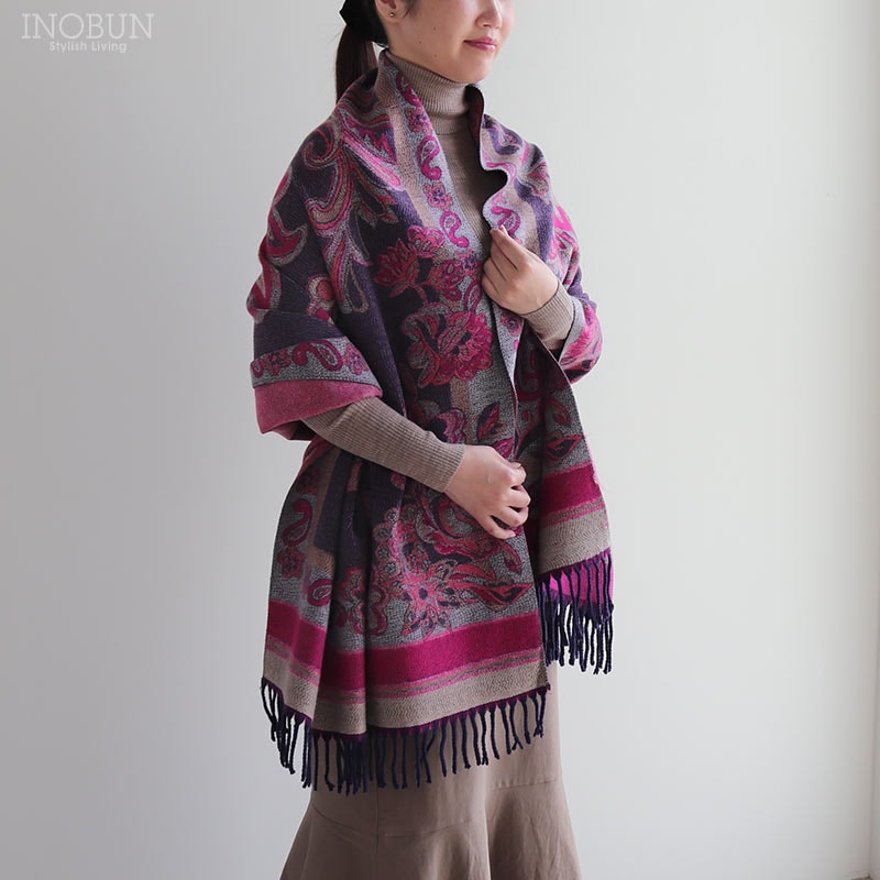 【在庫限り終了】ロイヤルガーデンストール ネイビー マフラー 薄手 大判 オリエンタル 大人 セール