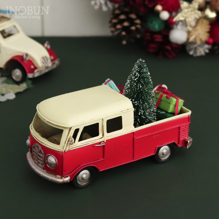 ティンクリスマストラック クリスマス レッド ビンテージカー プレゼント インテリア