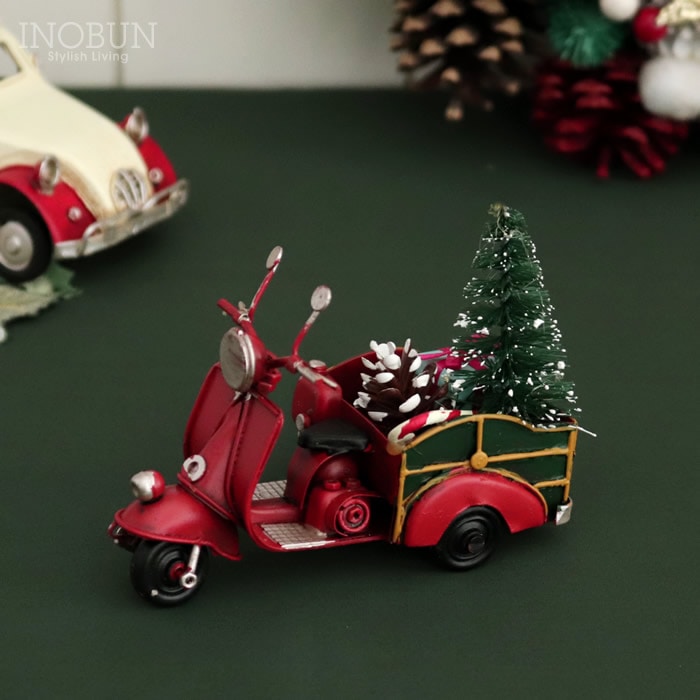 ティンレッドバイク クリスマス ビンテージカー プレゼント インテリア