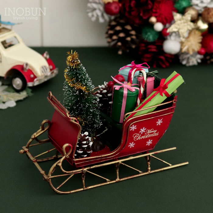 ティンレッドスレイ クリスマス ビンテージカー プレゼント インテリア