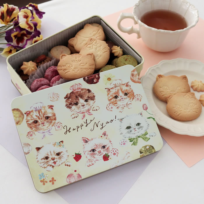こねこのこねこねクッキー 缶 Happy Nyao ギフト ねこ プレゼント クッキー スイーツ 北海道