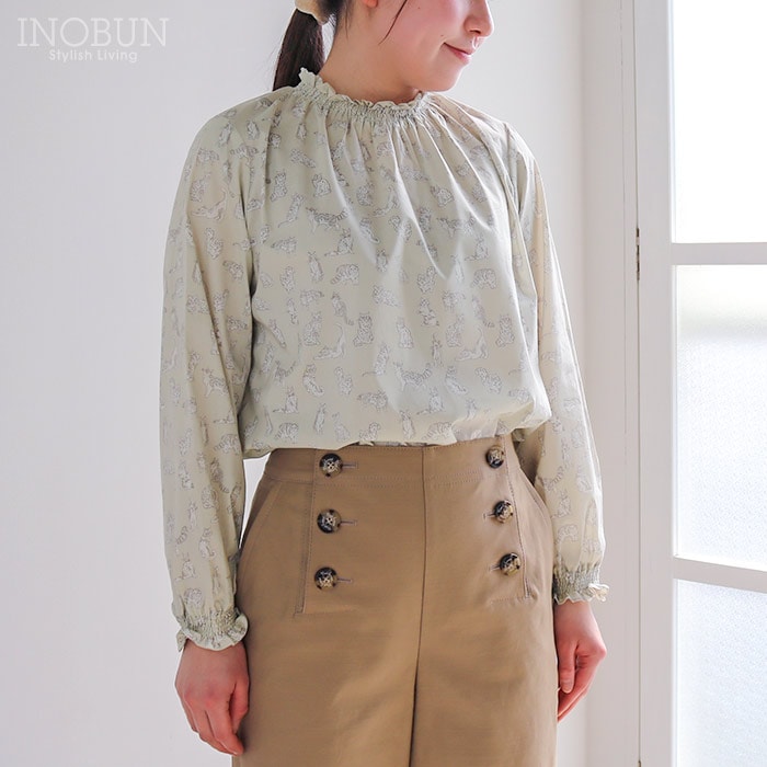 イノブン別注 Parkes LIBERTY シャーリングプルオーバーブラウス Meow/WE パークス
