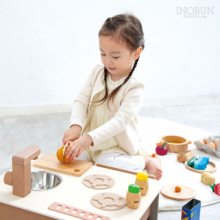 インテリアになじむ 日本製 ままごとキッチン -そらいろ- 木のおもちゃ