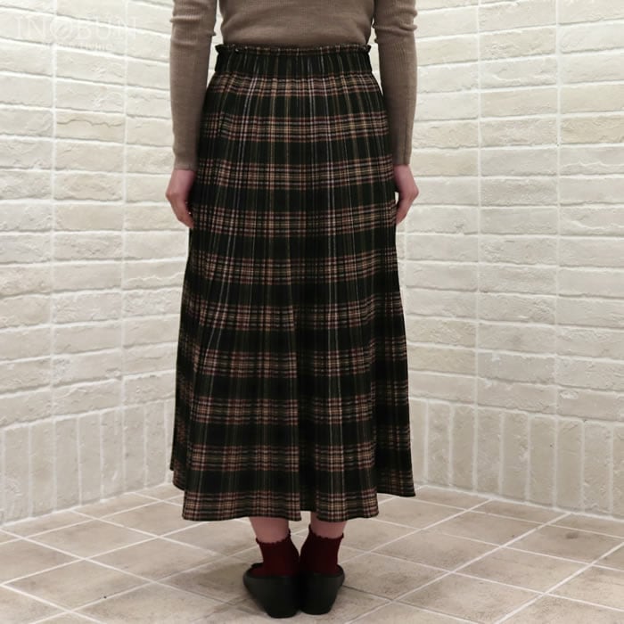 J.Sloane プリーツスカート チェック タータン起毛 ブラウン系 セール