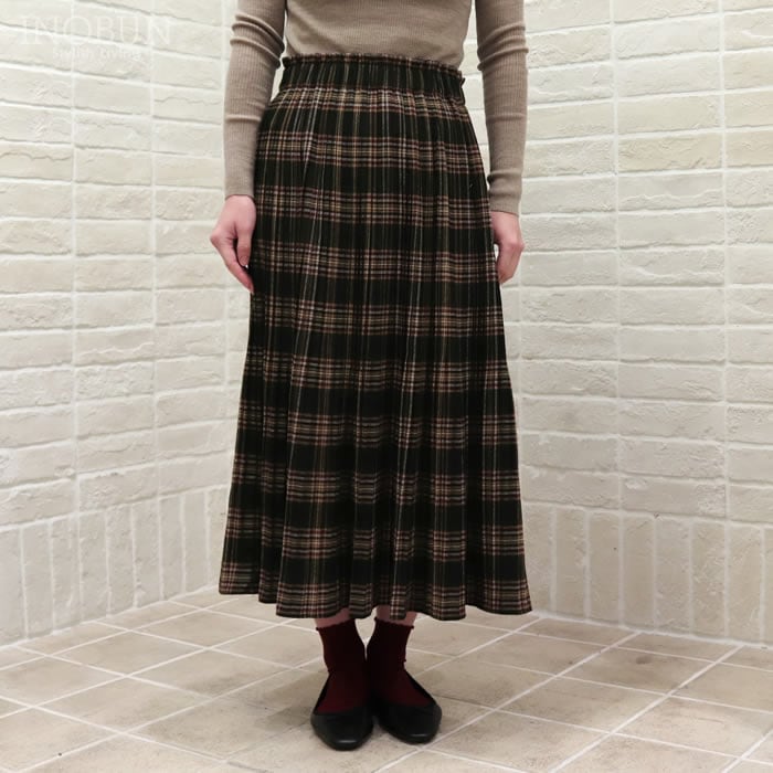 J.Sloane プリーツスカート チェック タータン起毛 ブラウン系 セール