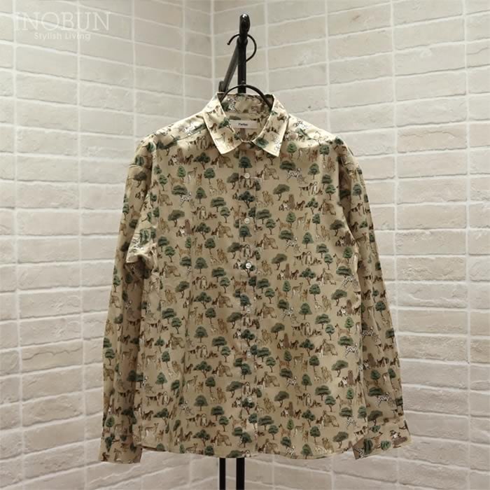 シェアパーク×リバティ ブラウス Parkes リバティ ノースリーブラウンドギャザーネックシャツ ブラウス