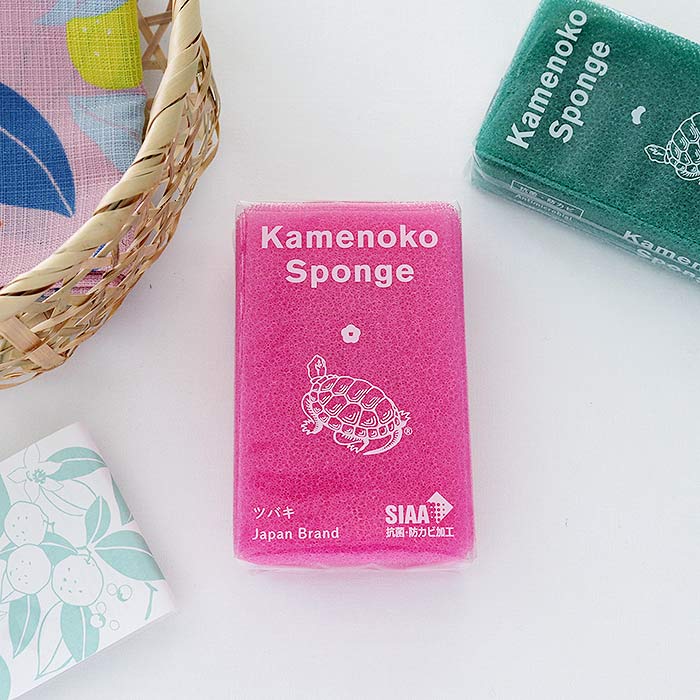 【限定色】亀の子スポンジ ツバキ ピンク 食器洗い 抗菌 銀イオン 日本製 新生活
