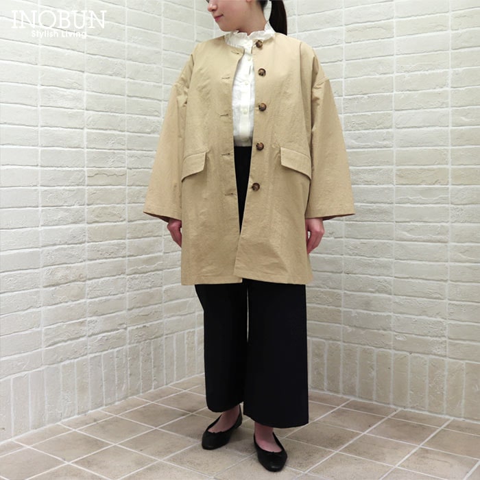 sosotto リバティ裏地 ナイロンノーカラーコート 撥水 Mサイズ Sleeping Rose スリーピング・ローズ ベージュ LIBERTY