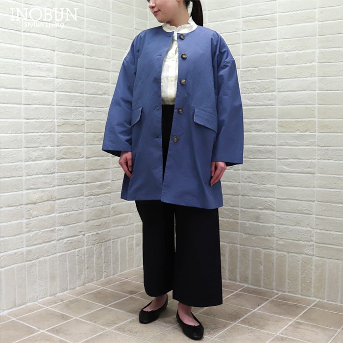 sosotto リバティ裏地 ナイロンノーカラーコート 撥水 Mサイズ