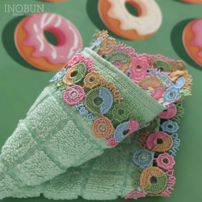 販売開始前】近沢レース店 ドーナツ グリーン 2月 シーズンタオルハンカチ