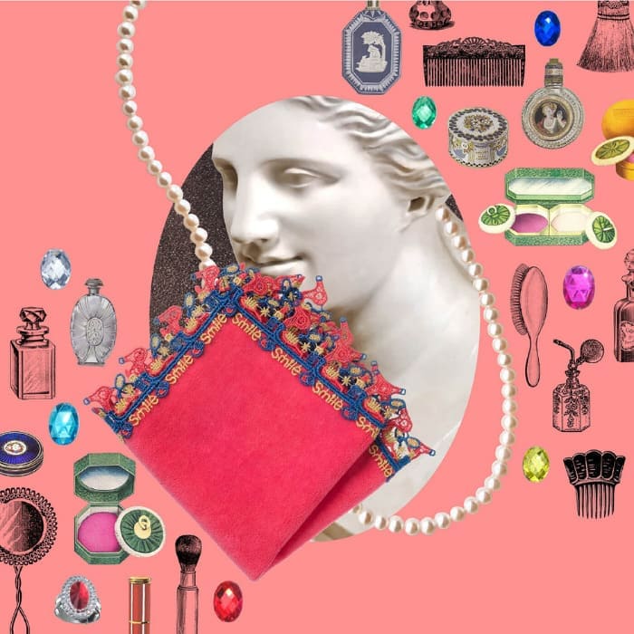 販売開始前】近沢レース店 おめかし レッド 6月 シーズンタオルハンカチ