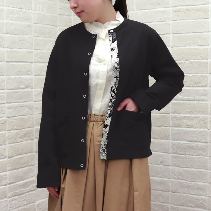 sosotto 21/2天竺 リバティ使いカーディガン Mサイズ Swim Danclare スウィム・ダンクレア ブラック LIBERTY