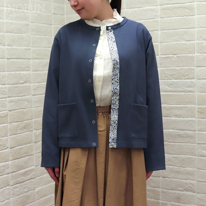 sosotto 21/2天竺 リバティ使いカーディガン Mサイズ Adelajda アデラジャ ブルー LIBERTY