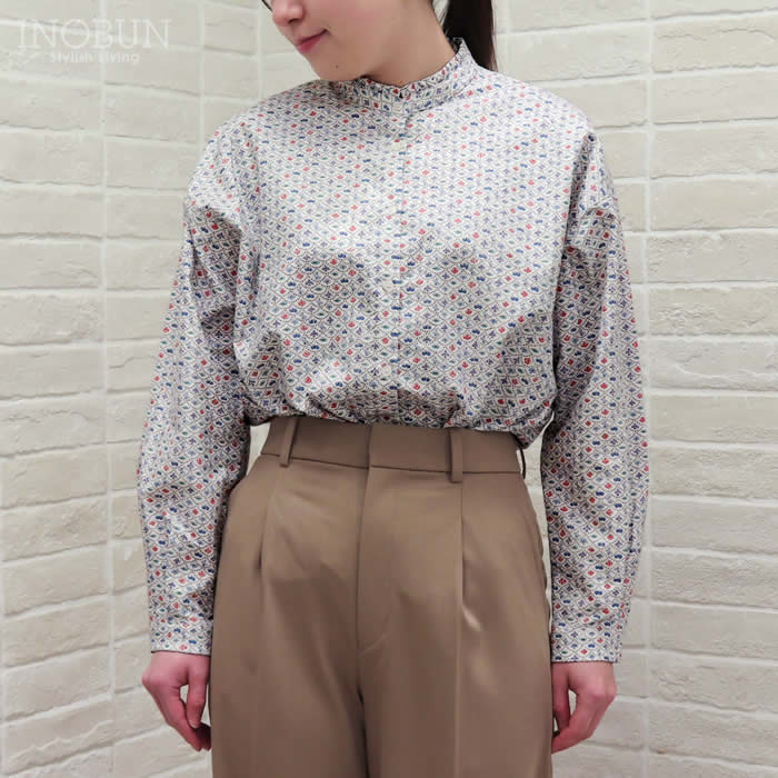 Parkes リバティ コットンフランネル スタンドフリルビックシャツ