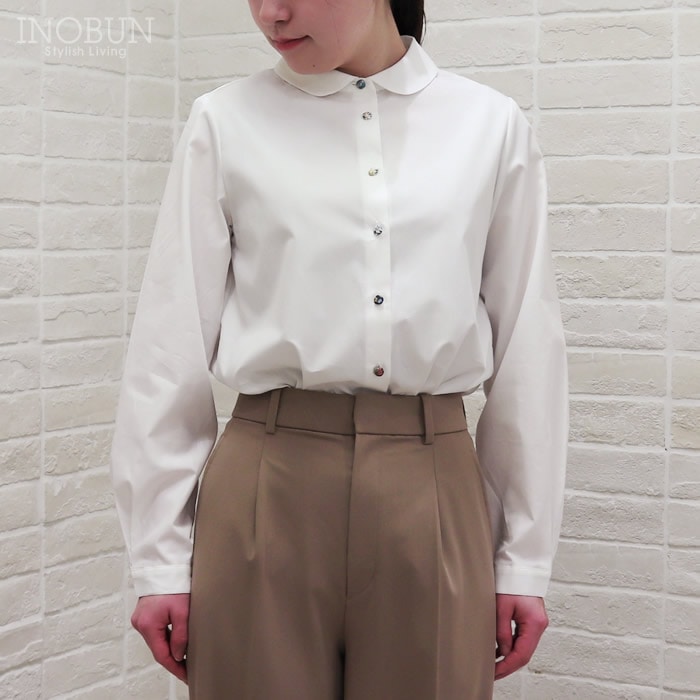 ohga くるみボタンブラウス Parkes リバティくるみボタン フラット風丸衿レギュラーシャツ