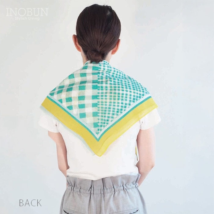 UVカット おさんぽスカーフ メゾンブランシュ  ミモザ グリーン UVカット リバーシブル スナップボタン 綿 お洗濯可 メール便可