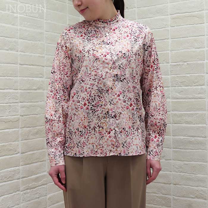 Parkes リバティ スタンドフリルシャツ ブラウス Mサイズ 長袖 Felda/AE フェルダ LIBERTY パークス