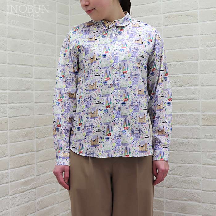 Parkes リバティ 重ね衿 裾ラウンドカットシャツ ブラウス Mサイズ